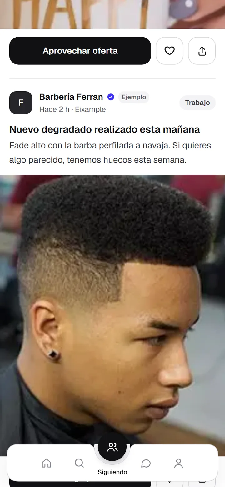 Pestaña Siguiendo con publicaciones de negocios